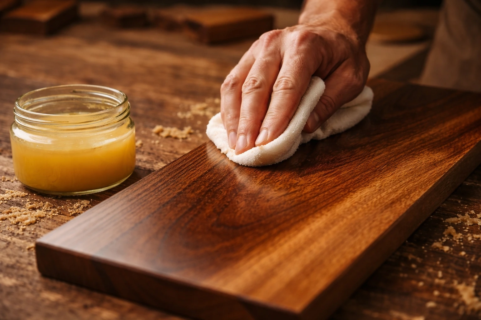 Application soignée de la finition sur une création en bois